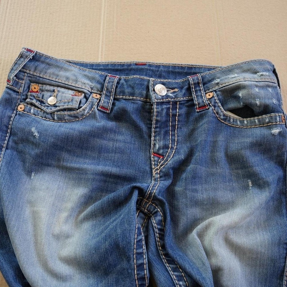 True Religion Big T Flap Jeans Men Sz 30 Medium Wash Bootcut Horseshoe Split Leg - Picture 5 of 7